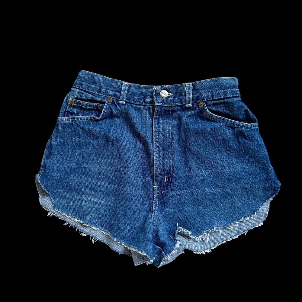 80's Chic Vintage High Waisted Denim Dolphin Shorts Blue‎ Raw Hem Sz 10